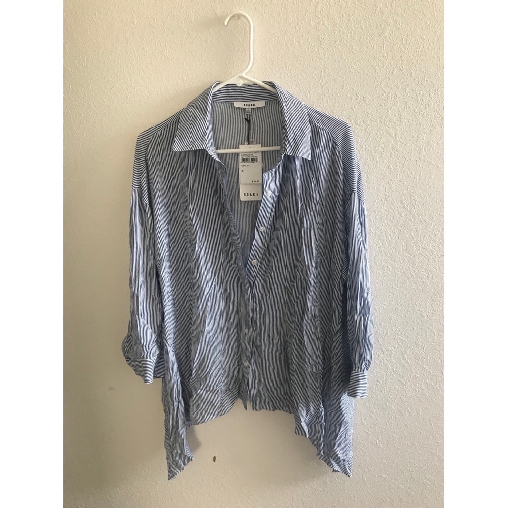 RO & DE white striped button down top